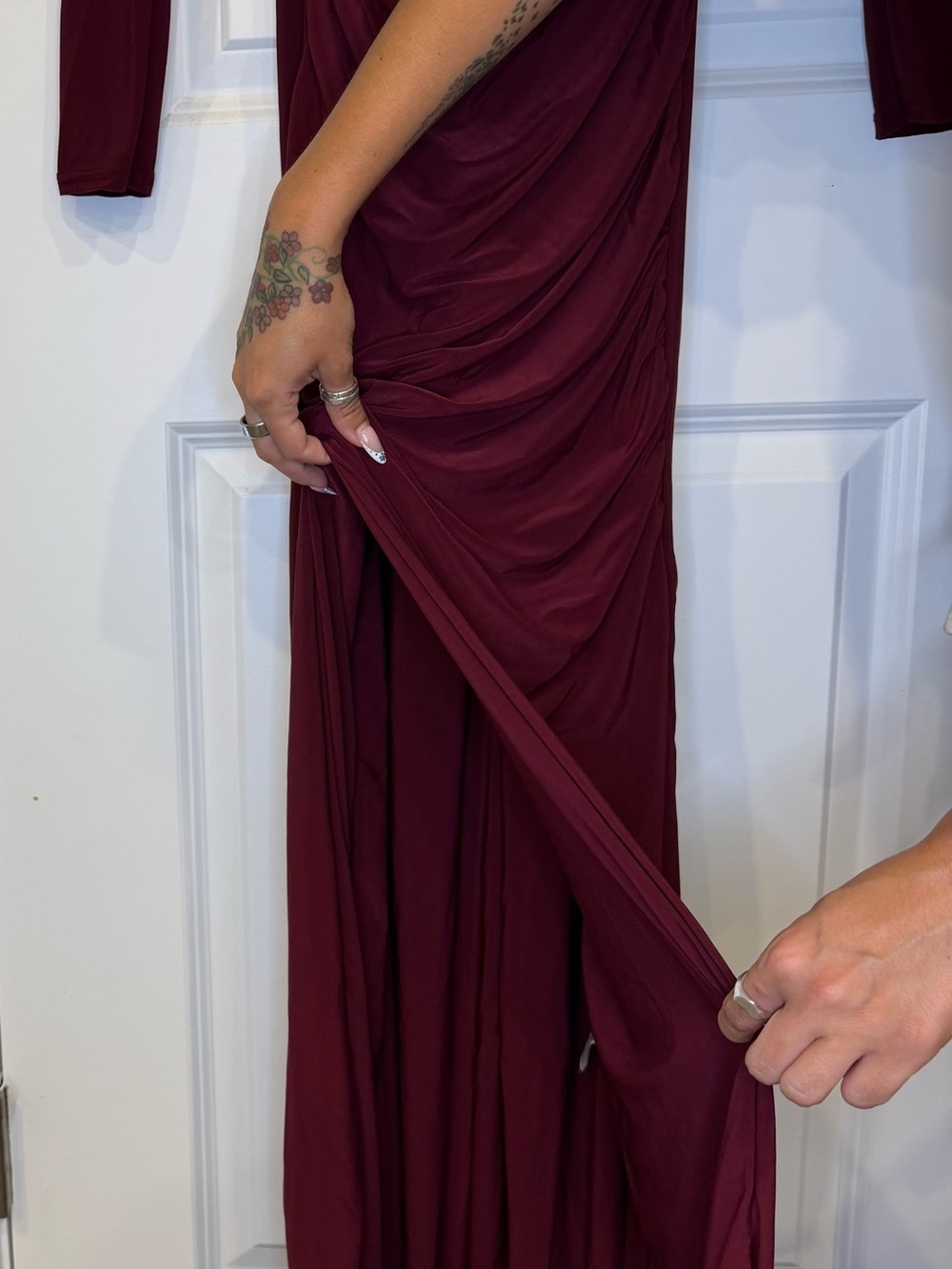 Club L London Burgundy Long Sleeve Square Neck Ruched Maxi Dress - Picture 3 of 12